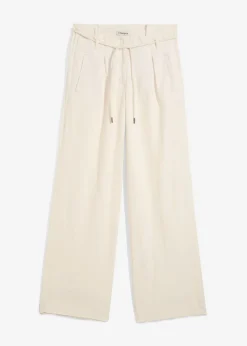 bonprix bonprix Pantalón paperbag de ligera mezcla de lino Beige natural