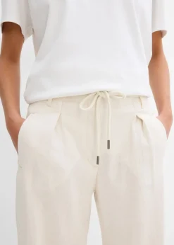 bonprix bonprix Pantalón paperbag de ligera mezcla de lino Beige natural