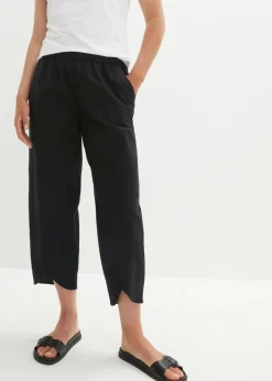 bonprix bonprix Pantalón pirata de mezcla de lino ligero Negro Clearance