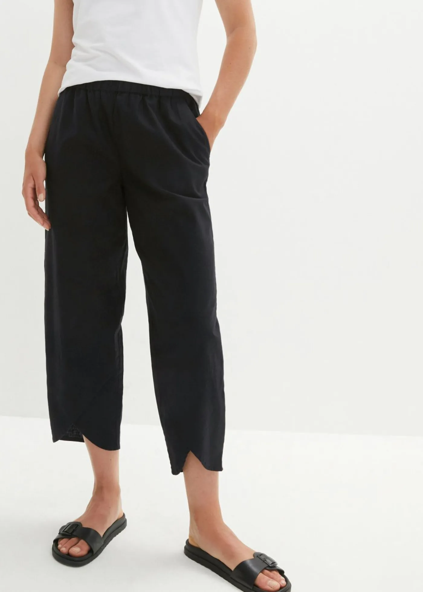 bonprix bonprix Pantalón pirata de mezcla de lino ligero Negro Clearance