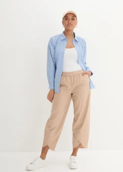 bonprix bonprix Pantalón pirata de mezcla de lino ligero Marrón claro New