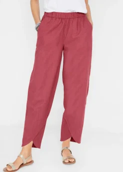 bonprix bonprix Pantalón pirata de mezcla de lino ligero marrón marsala