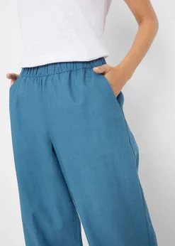 bonprix bonprix Pantalón pirata de mezcla de lino ligero denim azul Clearance