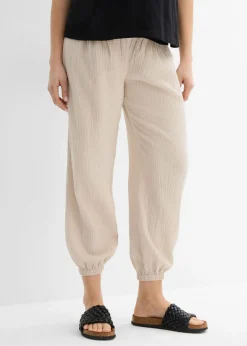 bonprix bonprix Pantalón premamá 2 en 1 de muselina pura de algodón para durante y después del embarazo gris piedra Hot