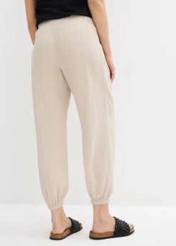 bonprix bonprix Pantalón premamá 2 en 1 de muselina pura de algodón para durante y después del embarazo gris piedra Hot
