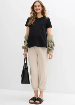 bonprix bonprix Pantalón premamá 2 en 1 de muselina pura de algodón para durante y después del embarazo gris piedra Hot