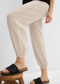 bonprix bonprix Pantalón premamá 2 en 1 de muselina pura de algodón para durante y después del embarazo gris piedra Hot