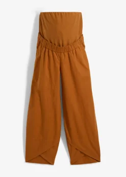 bonprix bonprix Pantalón premamá de lino y algodón con banda abdominal Bronce Online