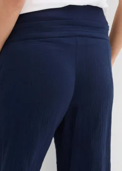 bonprix bonprix Pantalón premamá de muselina de algodón puro con corte holgado Azul marino Best