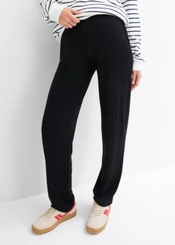 bonprix bonprix Pantalón premamá de punto con cintura de nido de abeja y perneras rectas Negro Sale