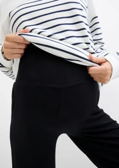 bonprix bonprix Pantalón premamá de punto con cintura de nido de abeja y perneras rectas Negro Sale