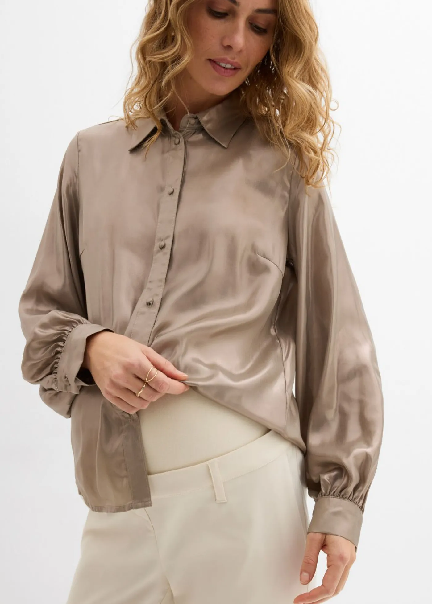 bonprix bonprix Pantalón premamá elástico con pernera acampanada Crudo Best