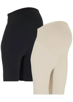 bonprix bonprix Pantalón premamá estilo ciclista de algodón orgánico (2 unidades) Negro-beige Best