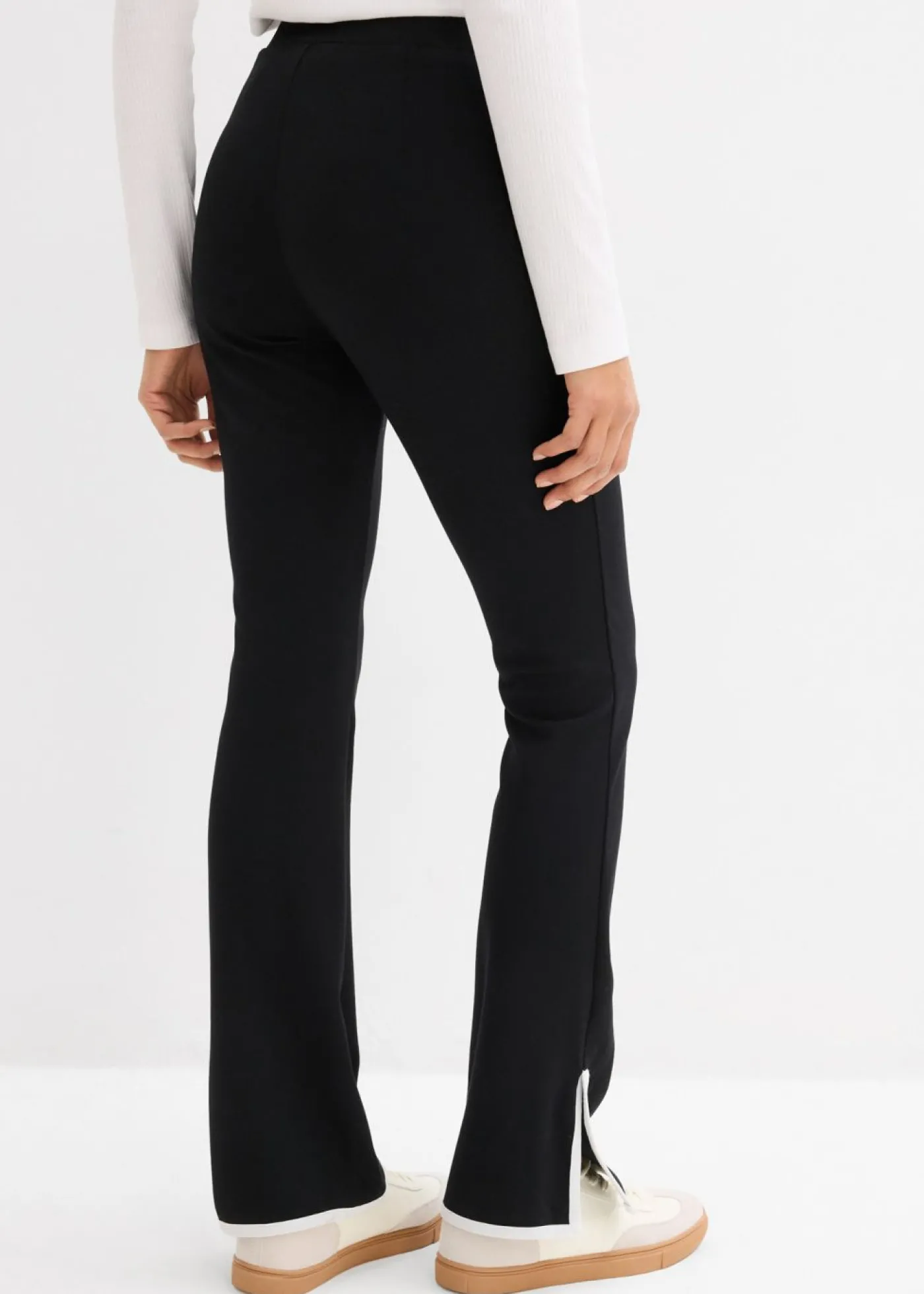bonprix bonprix Pantalón Punto di Roma con abertura Negro-blanco lana Online