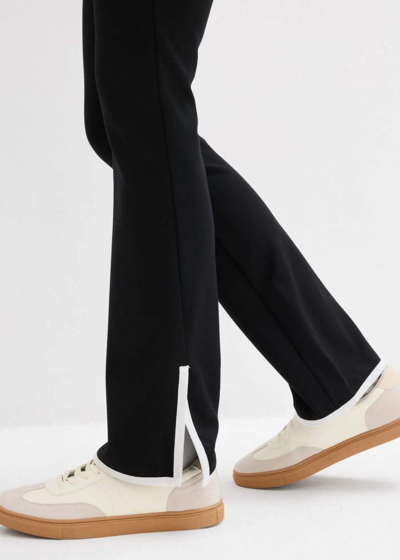 bonprix bonprix Pantalón Punto di Roma con abertura Negro-blanco lana Online