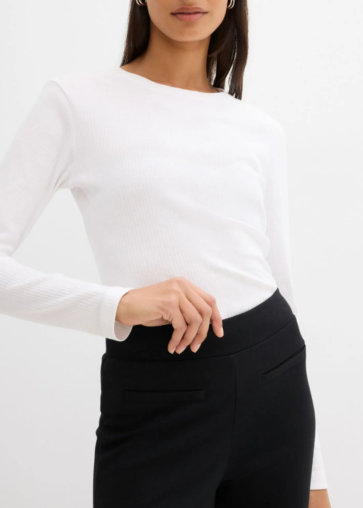 bonprix bonprix Pantalón Punto di Roma con abertura Negro-blanco lana Online