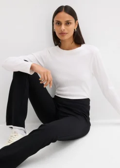 bonprix bonprix Pantalón Punto di Roma con abertura Negro-blanco lana Online