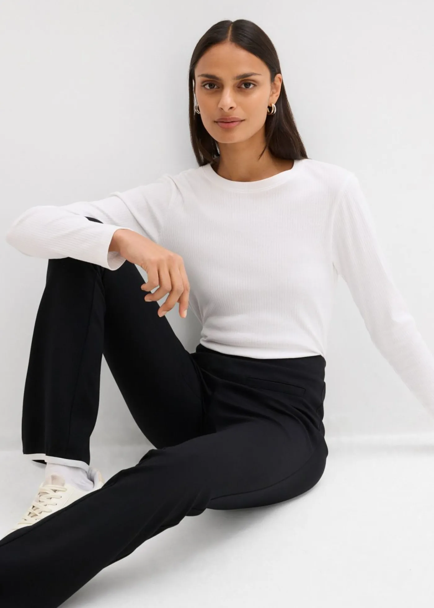 bonprix bonprix Pantalón Punto di Roma con abertura Negro-blanco lana Online
