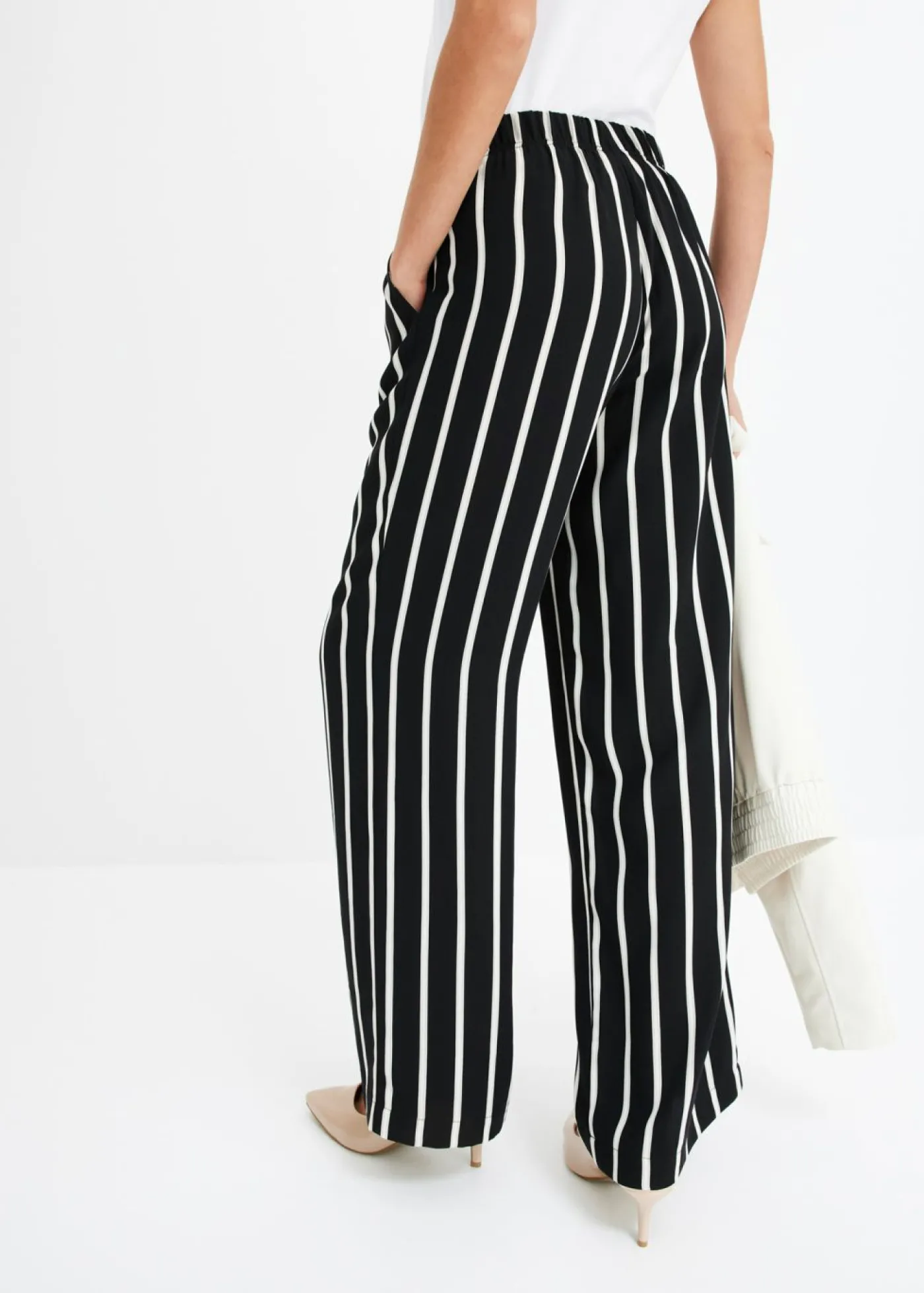 bonprix bonprix Pantalón sin cierre Negro-blanco con rayas