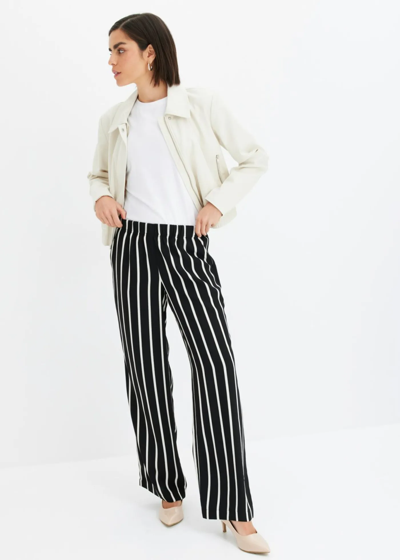 bonprix bonprix Pantalón sin cierre Negro-blanco con rayas