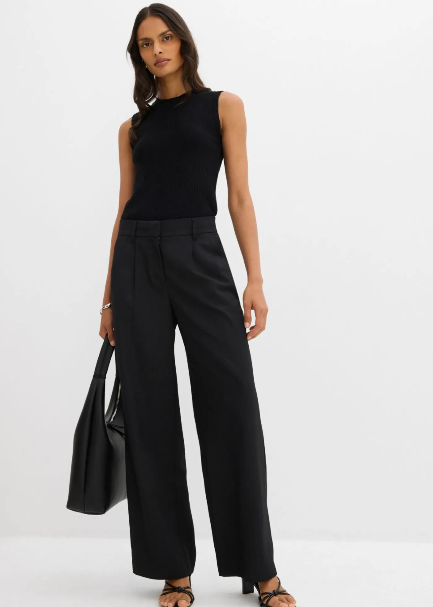 bonprix bonprix Pantalón sin cierre con estructura de sarga Negro New