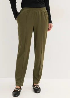 bonprix bonprix Pantalón sin cierre con ribete Verde oliva oscuro