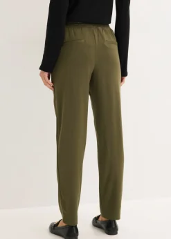 bonprix bonprix Pantalón sin cierre con ribete Verde oliva oscuro