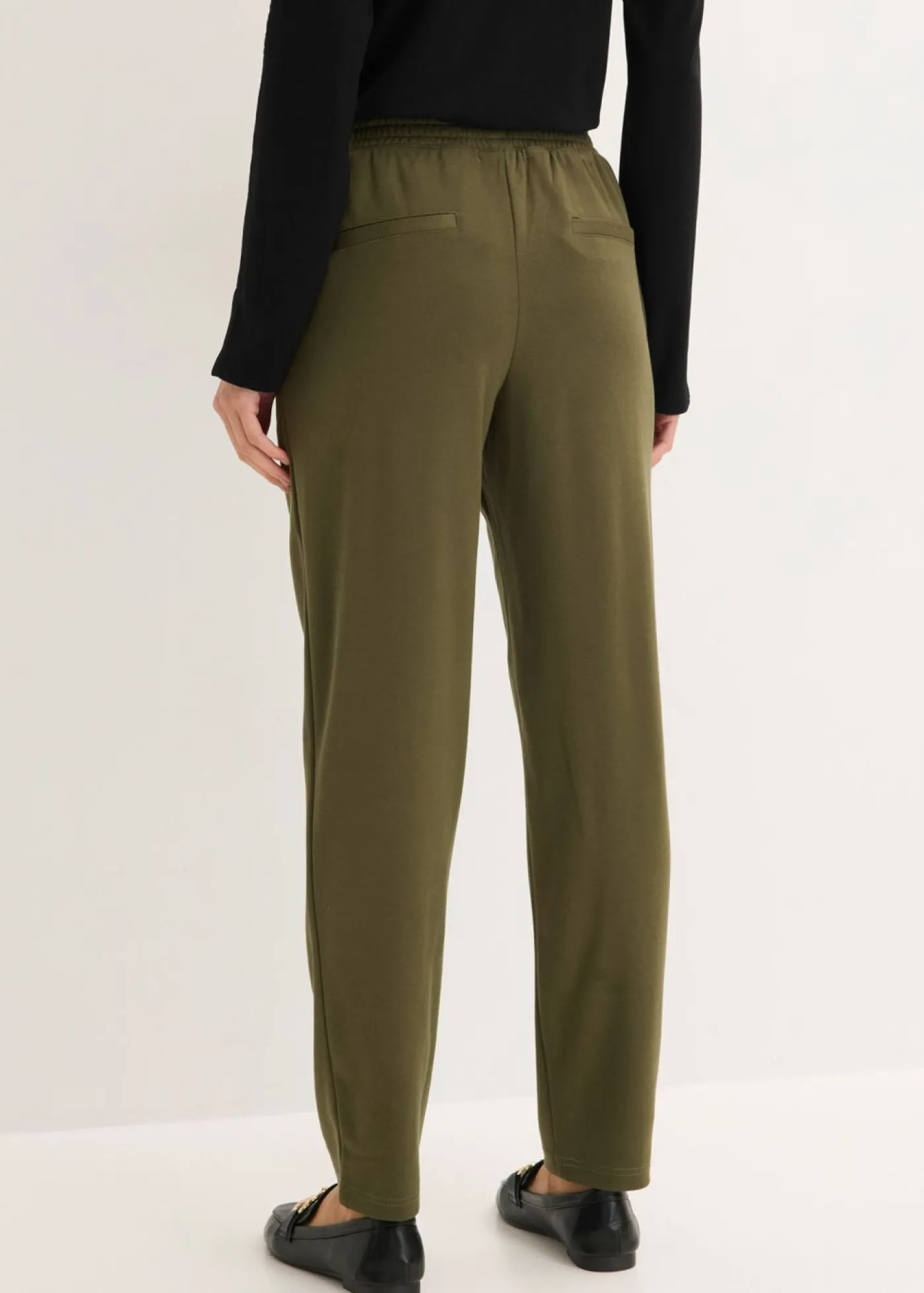 bonprix bonprix Pantalón sin cierre con ribete Verde oliva oscuro