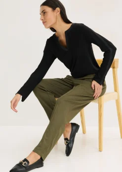 bonprix bonprix Pantalón sin cierre con ribete Verde oliva oscuro