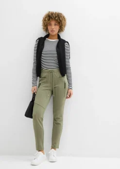 bonprix bonprix Pantalón sin cierre de cómodo tejido Punto di Roma Verde oliva Clearance