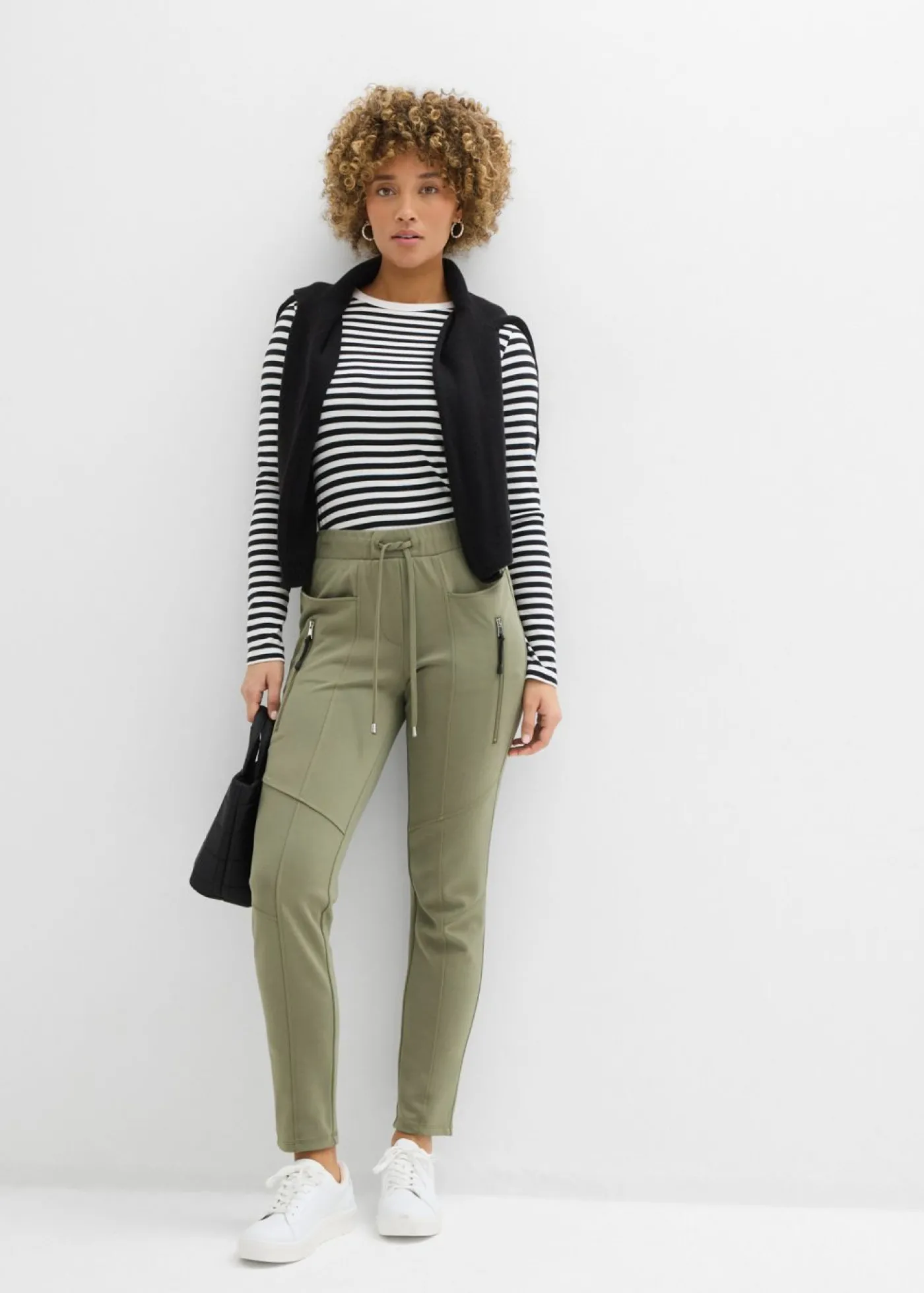bonprix bonprix Pantalón sin cierre de cómodo tejido Punto di Roma Verde oliva Clearance