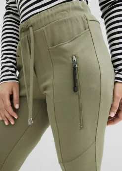 bonprix bonprix Pantalón sin cierre de cómodo tejido Punto di Roma Verde oliva Clearance