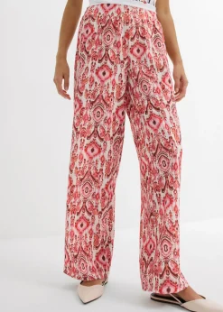 bonprix bonprix Pantalón sin cierre de crepé estructurado Blanco-rojo Sale