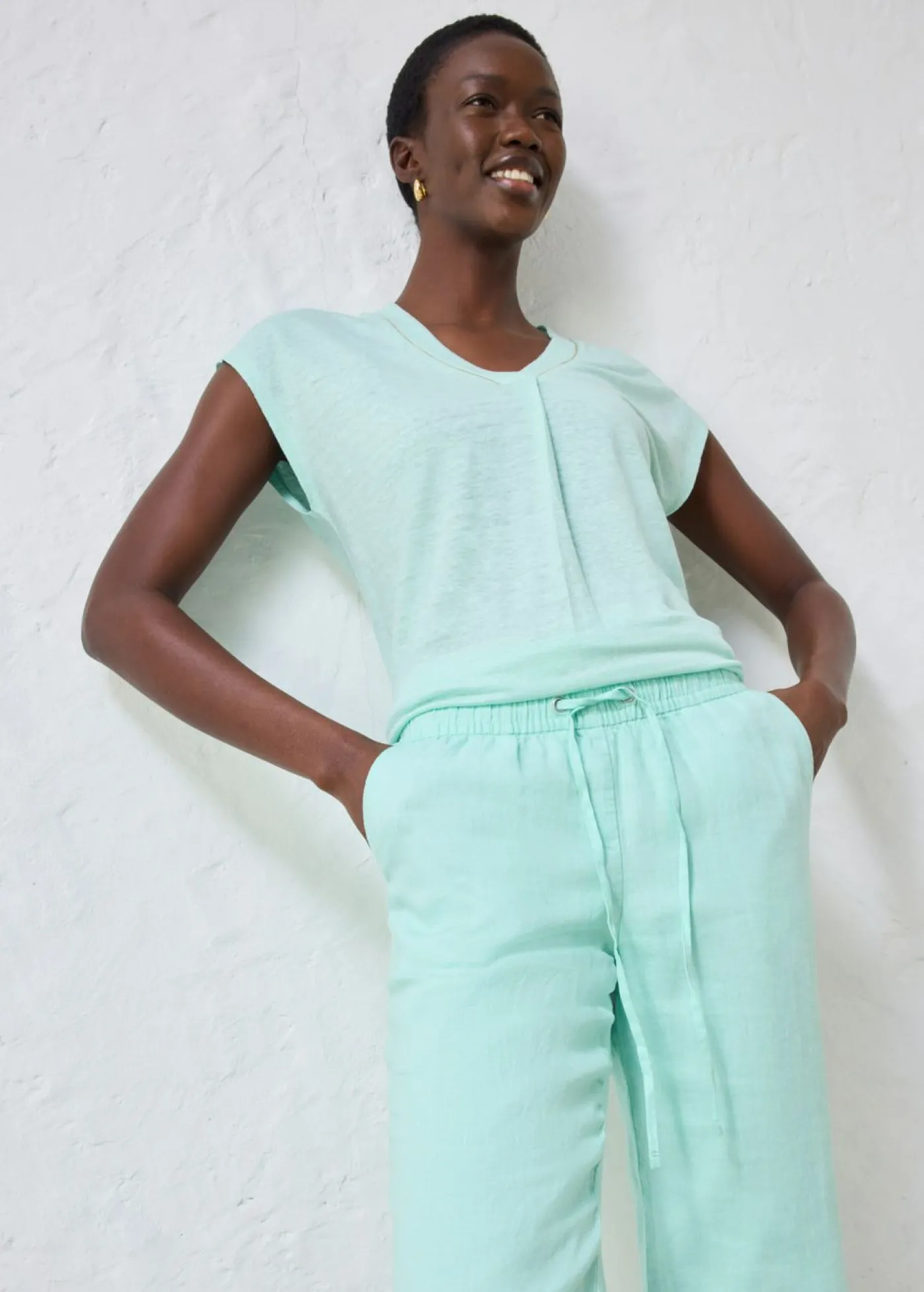 bonprix bonprix Pantalón sin cierre de lino puro Menta claro New