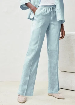 bonprix bonprix Pantalón sin cierre de lino puro Azul hielo Clearance
