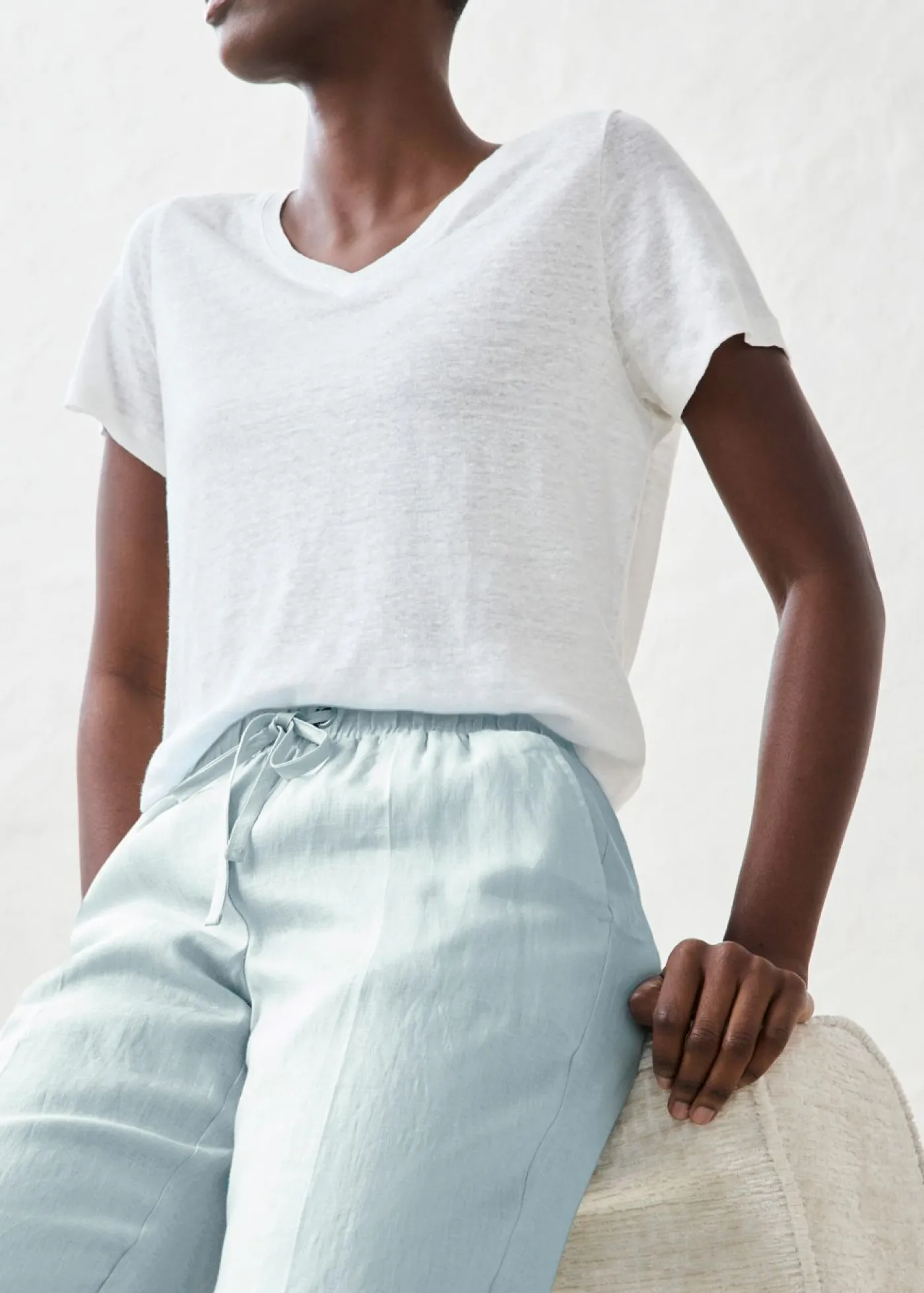 bonprix bonprix Pantalón sin cierre de lino puro Azul hielo Clearance