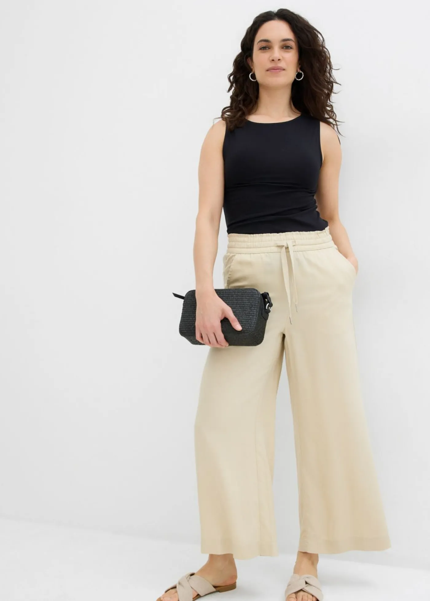 bonprix bonprix Pantalón sin cierre de lyocell 7/8 Arena claro Clearance