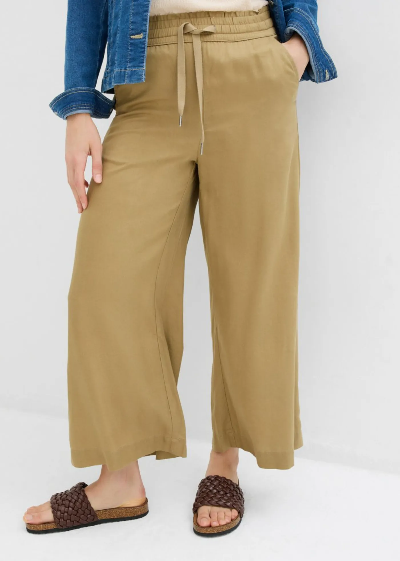 bonprix bonprix Pantalón sin cierre de lyocell 7/8 Marrón caqui Outlet
