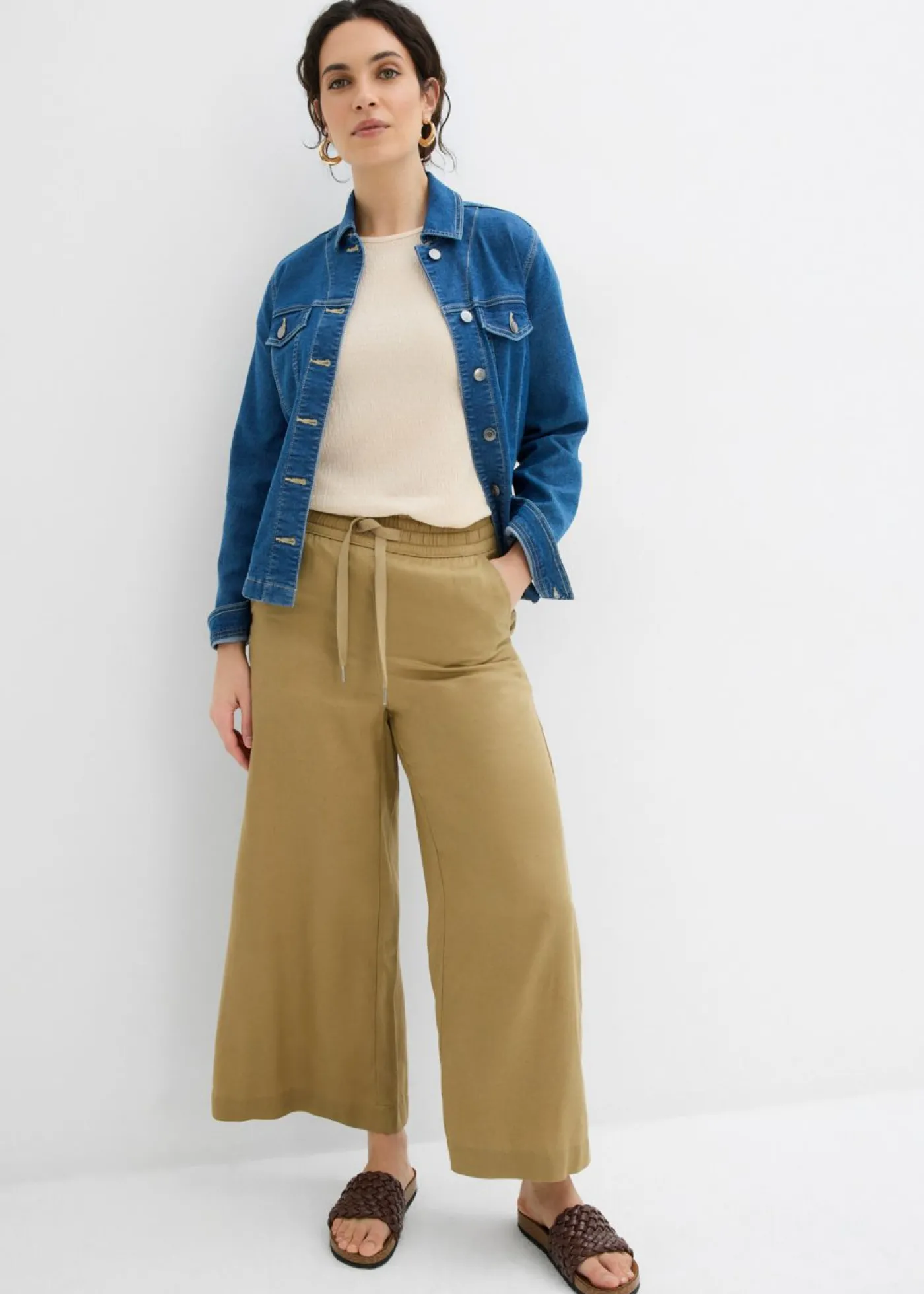 bonprix bonprix Pantalón sin cierre de lyocell 7/8 Marrón caqui Outlet
