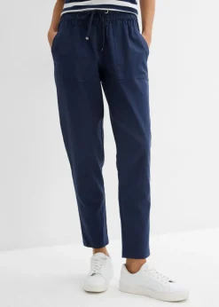 bonprix bonprix Pantalón sin cierre de mezcla de lino ligero Azul marino Sale