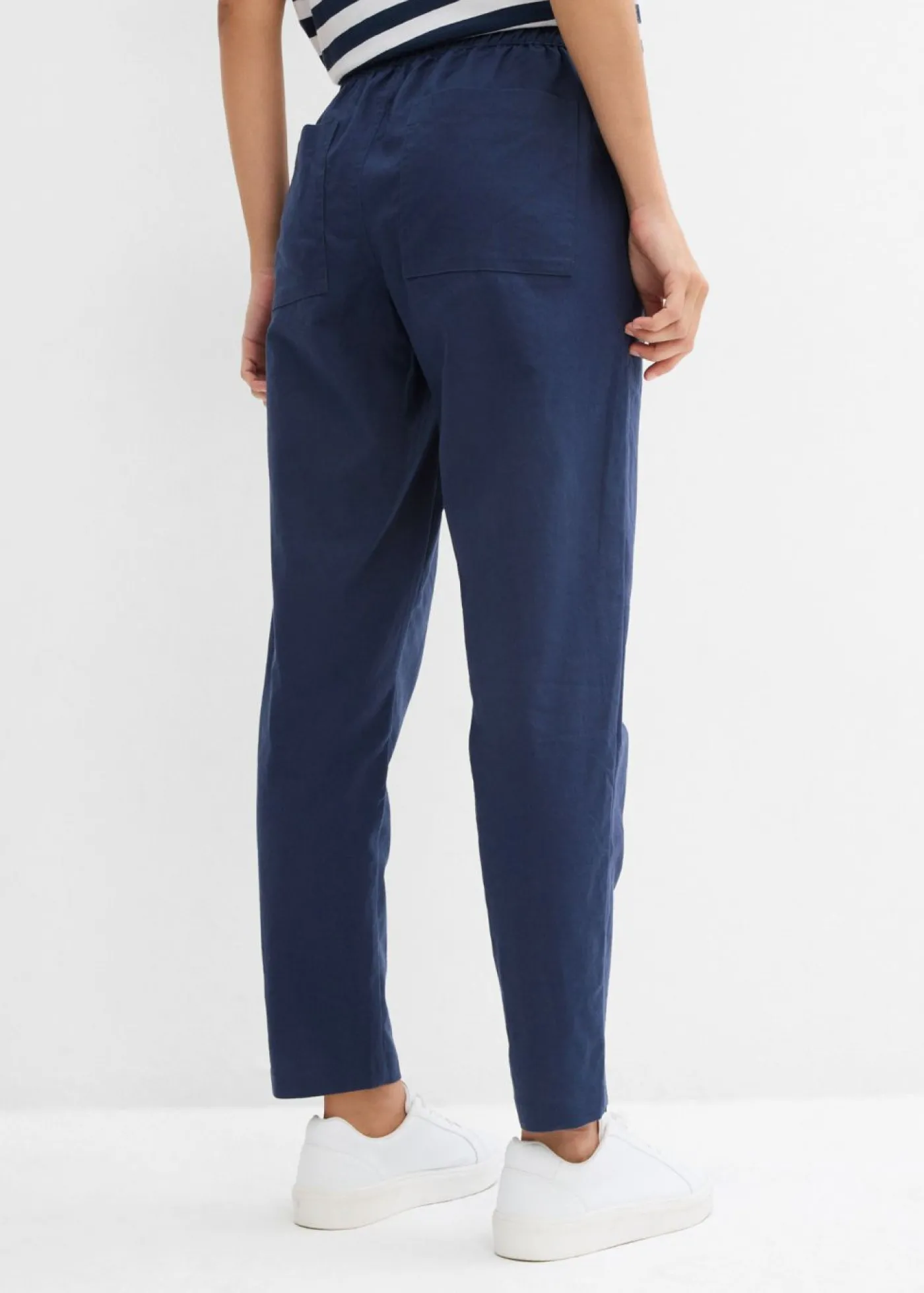 bonprix bonprix Pantalón sin cierre de mezcla de lino ligero Azul marino Sale