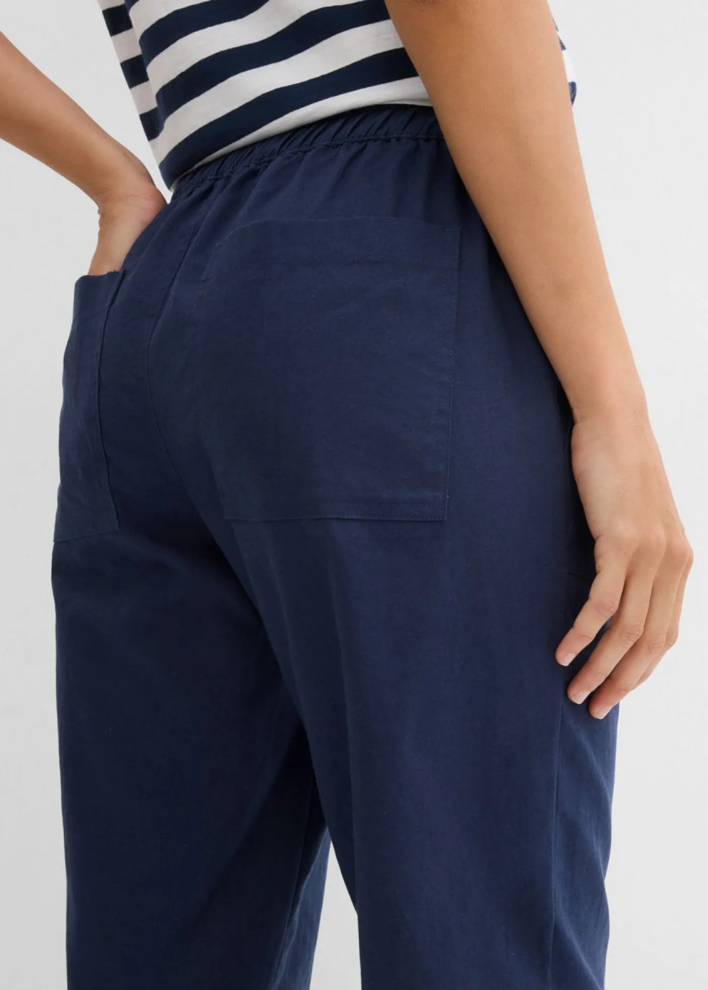 bonprix bonprix Pantalón sin cierre de mezcla de lino ligero Azul marino Sale