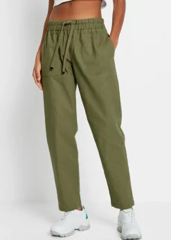 bonprix bonprix Pantalón sin cierre de mezcla de lino ligero Verde oliva Online