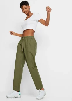 bonprix bonprix Pantalón sin cierre de mezcla de lino ligero Verde oliva Online