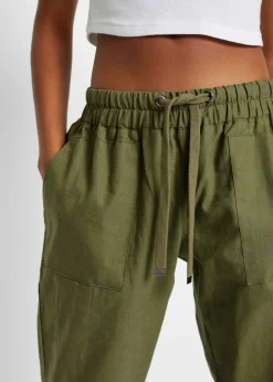 bonprix bonprix Pantalón sin cierre de mezcla de lino ligero Verde oliva Online