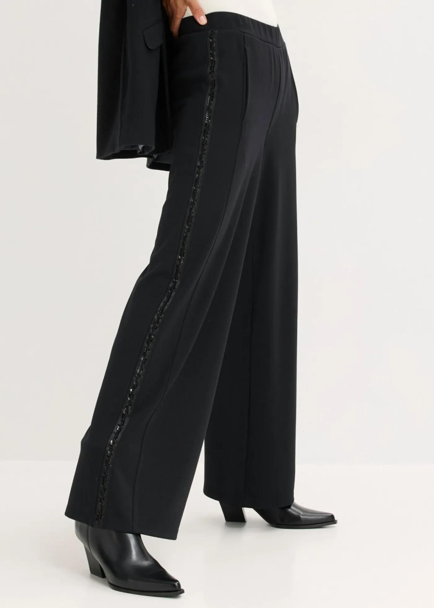 bonprix bonprix Pantalón sin cierre de Punto di Roma con piedras brillantes Negro Clearance