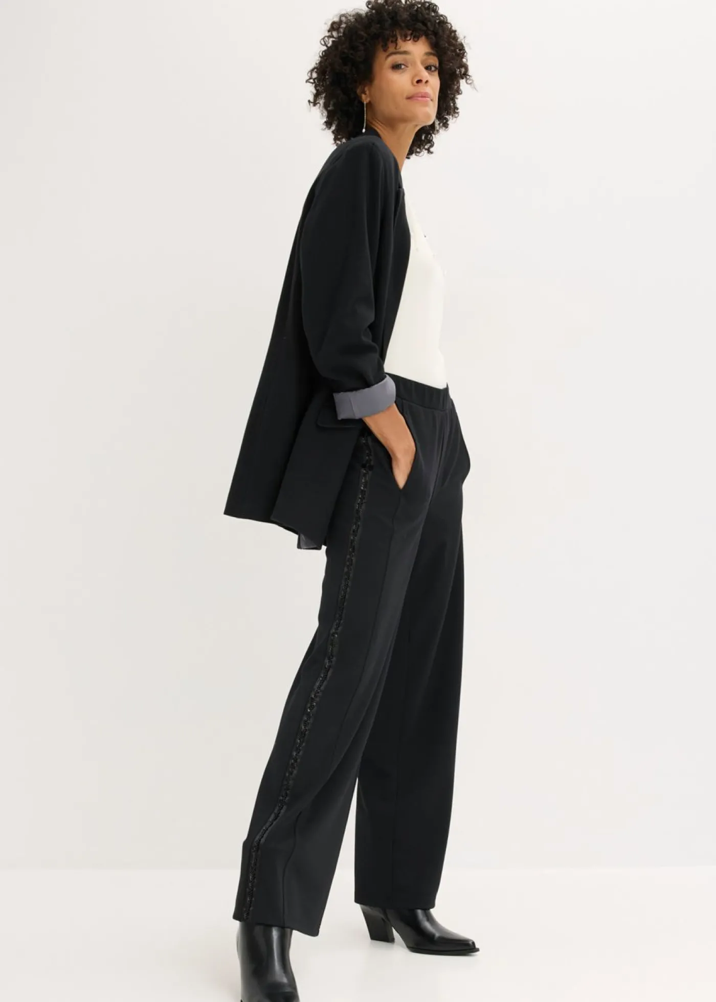 bonprix bonprix Pantalón sin cierre de Punto di Roma con piedras brillantes Negro Clearance