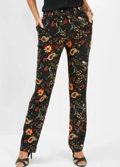 bonprix bonprix Pantalón sin cierre de viscosa Negro/rojo cayena con patrón paisley Best