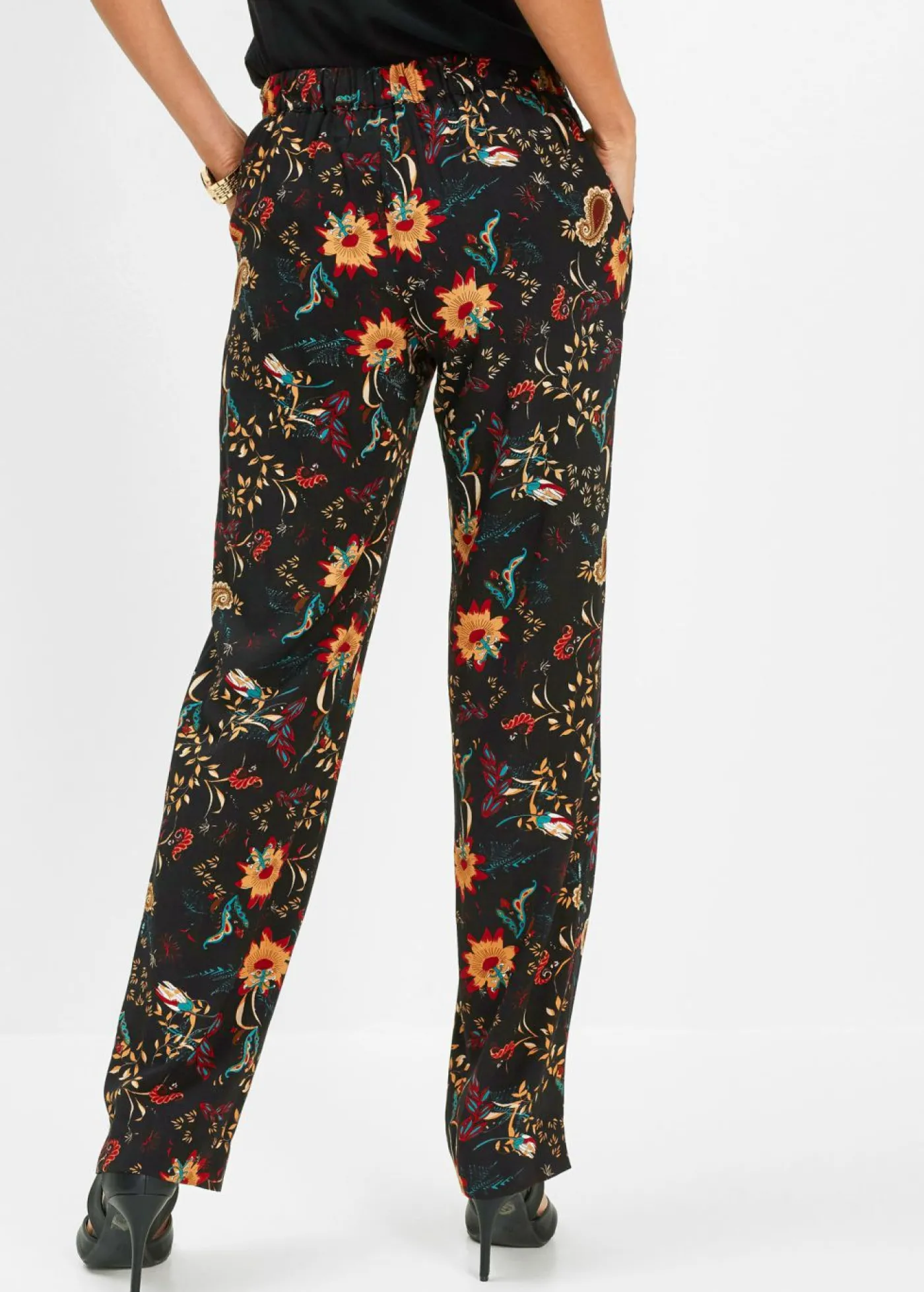 bonprix bonprix Pantalón sin cierre de viscosa Negro/rojo cayena con patrón paisley Best