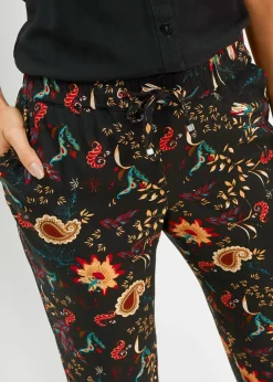 bonprix bonprix Pantalón sin cierre de viscosa Negro/rojo cayena con patrón paisley Best